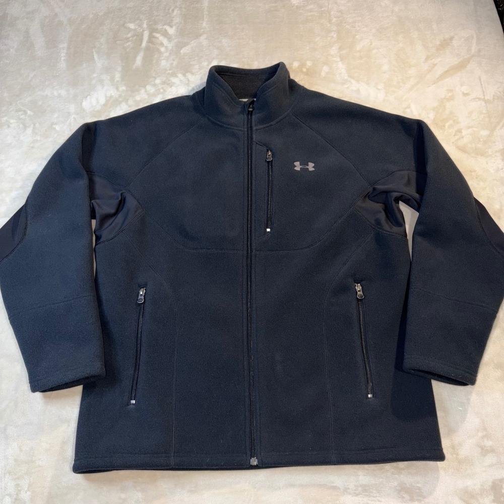 Under Armour Mens Full Zip Fleece Jacket Black Mock Neck Tactical Large